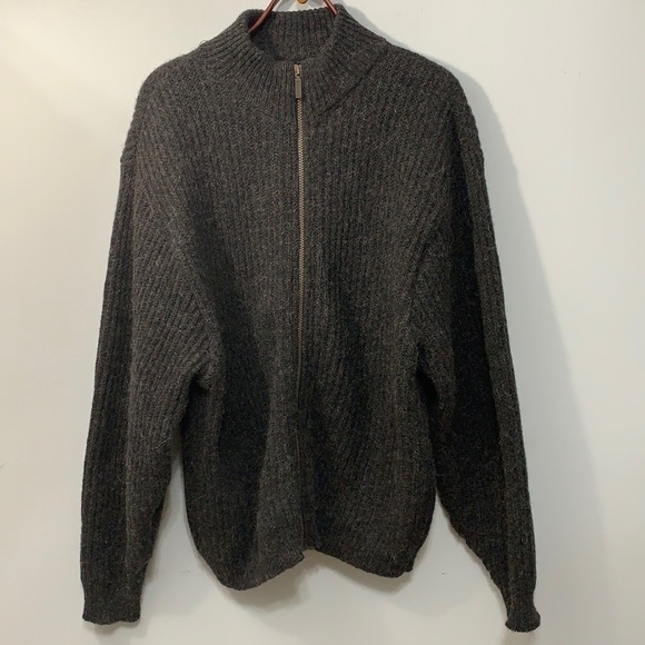 LL Bean Vintage Wool Alpaca Ribbed Thick Knit Zipper Cardigan Jacket Sweater XL - Picture 1 of 17
